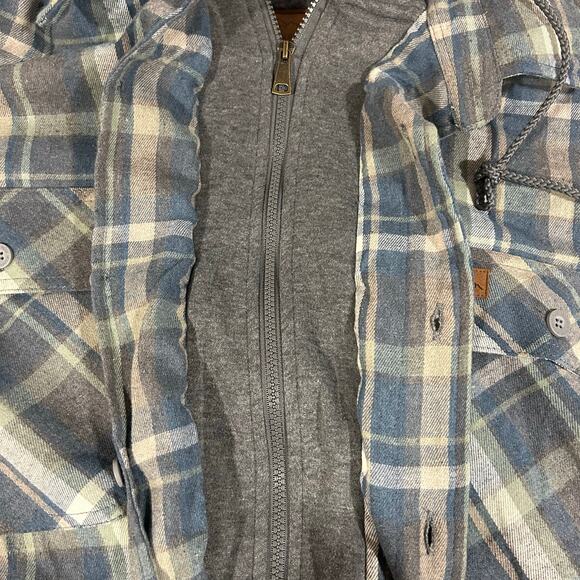 MOUNTAIN RIDGE Sz 2XL Plaid Blue Green Full Zip Button Hood Pockets Sherpa Warm - Picture 11 of 13